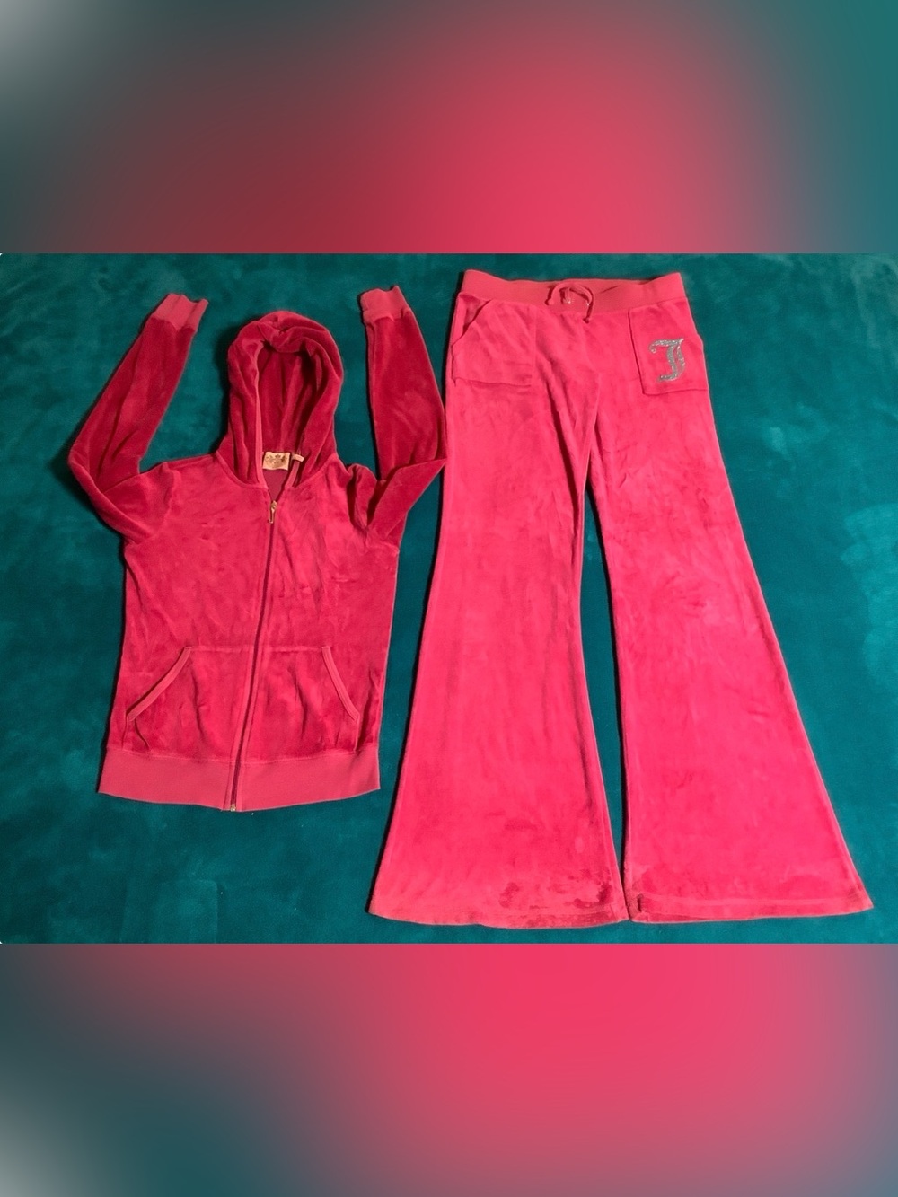 Juicy Couture Y2K Velour Zip-Up Hoodie PXS & Flare Pants PS 30 x 32 - Picture 3 of 14